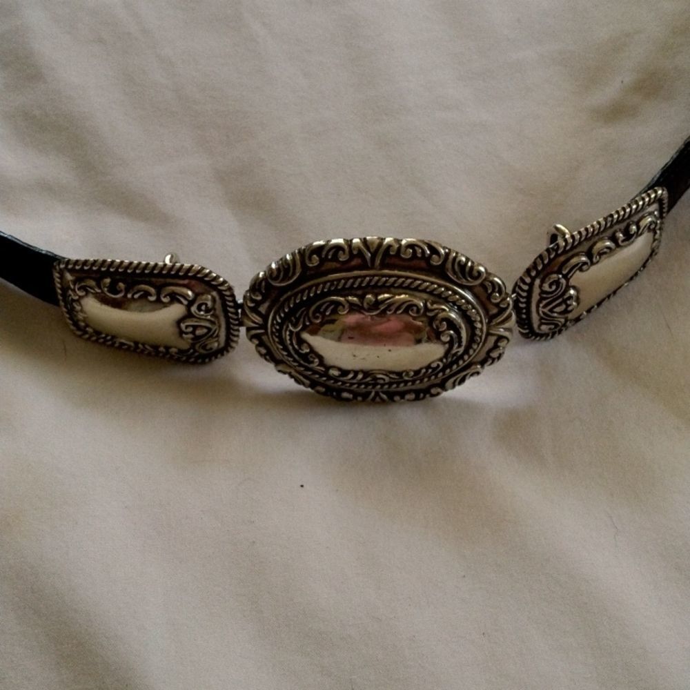 Western-Inspired Silver Concho Belt with Black Strap